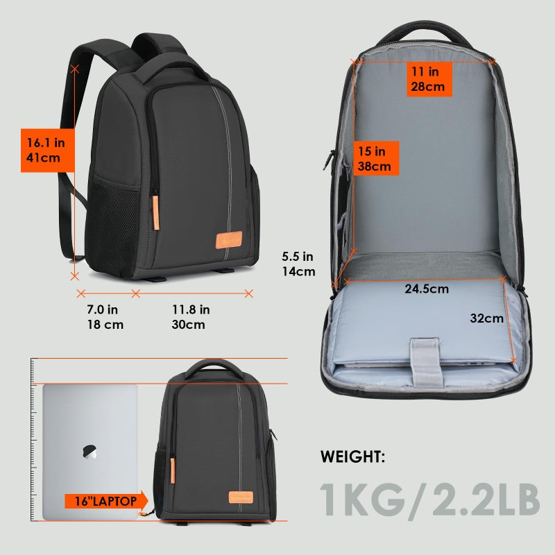 TARION Camera Backpack for Photographers - Compact 15L Camera Bag with 15.6 Inch Laptop Compartment - Side Access Quick Draw - Anti-theft Hidden Pocket Tripod Holder Rain Cover - TB04 Black - Image 5
